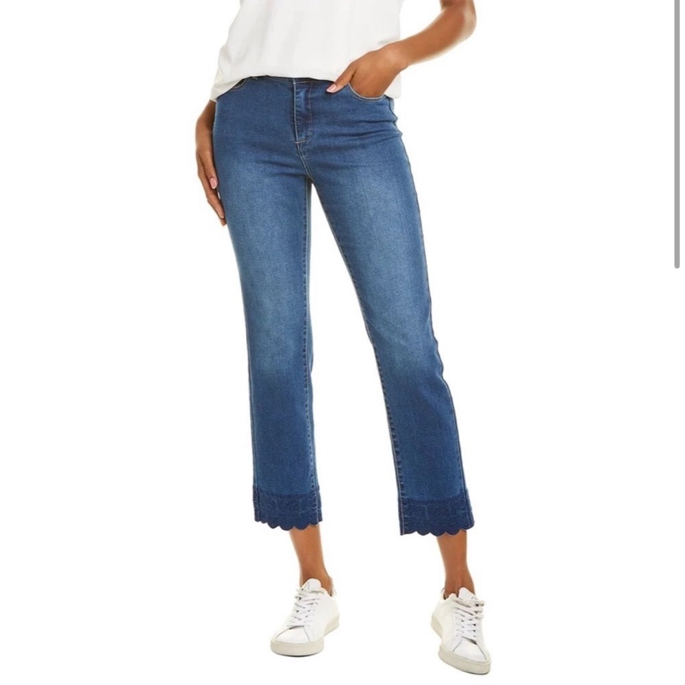 Papagallo Phoebe Paisley Embroidered Hem Ankle Jeans‎